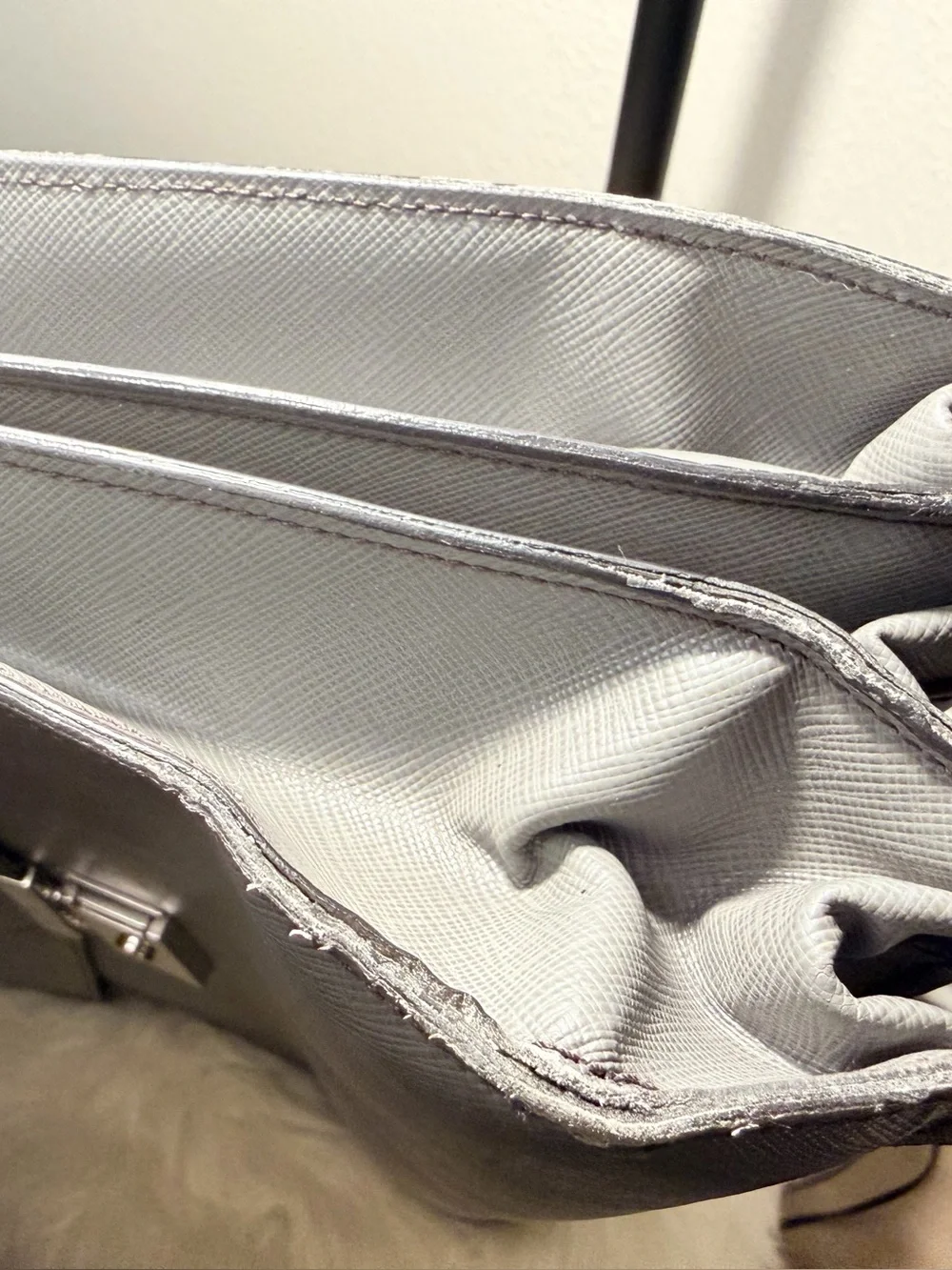 Large Gray Prada Leather Briefcase